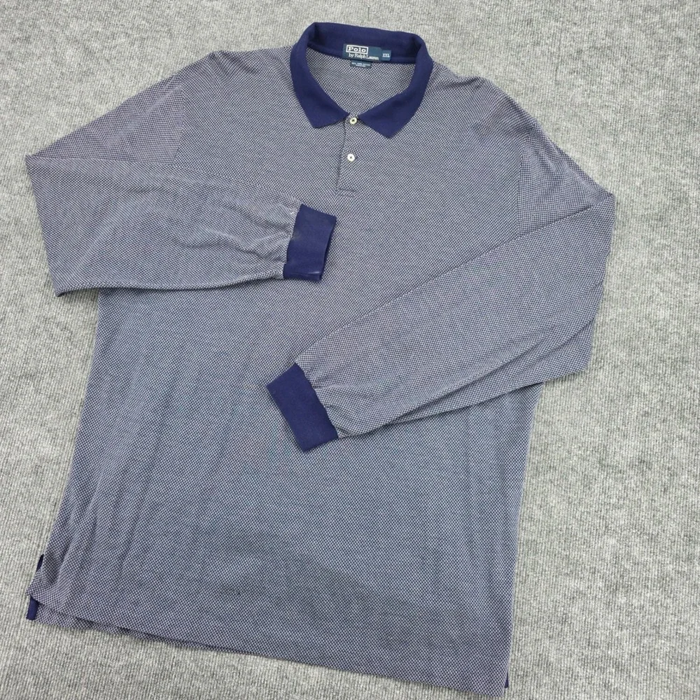 Polo Ralph Lauren Mens XXL Navy Blue Pima Cotton Micro Diamond Long Sleeve Polo